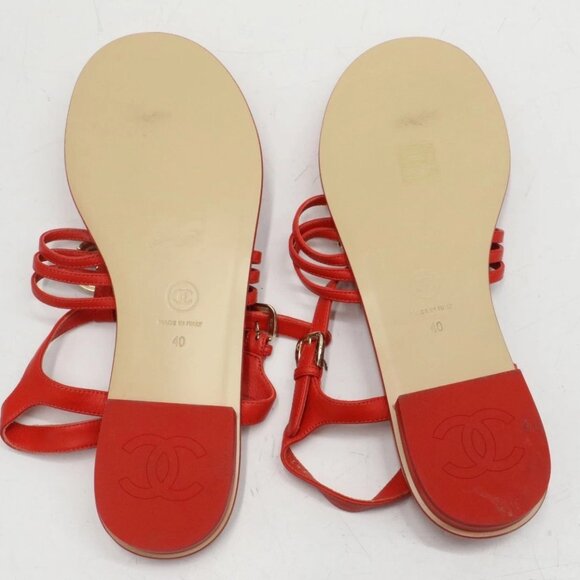 Chanel Lambskin Pearl Crystal CC Thong Sandals Red Size 40/US 10 - Picture 10 of 16